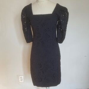 Eliza J Eyelet Sheath Dress in Navy